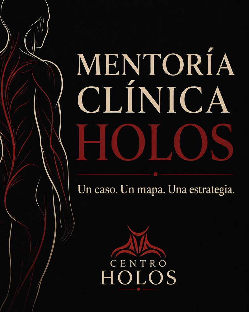 Cartel de la Mentoría Clínica HOLOS: primera edición para alumnos, osteópatas y terapeutas manuales.